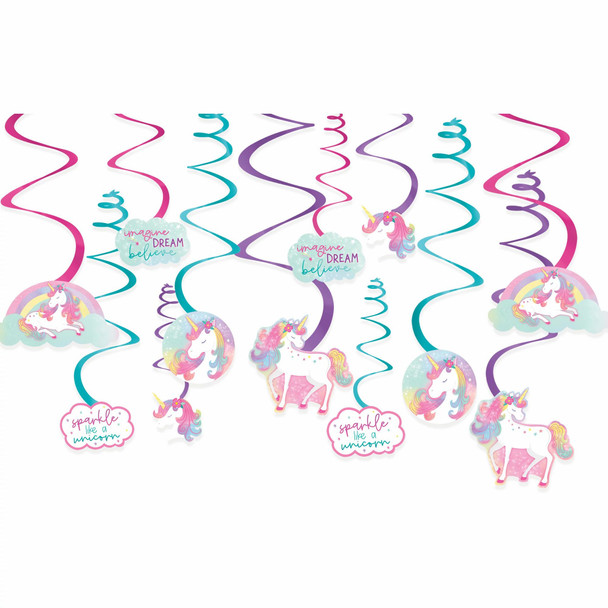 Enchanted Unicorn Birthday Party Swirl Decorations 6 Pack