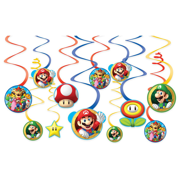 Super Mario Brothers Birthday Party Swirl Decorations 6 Pack