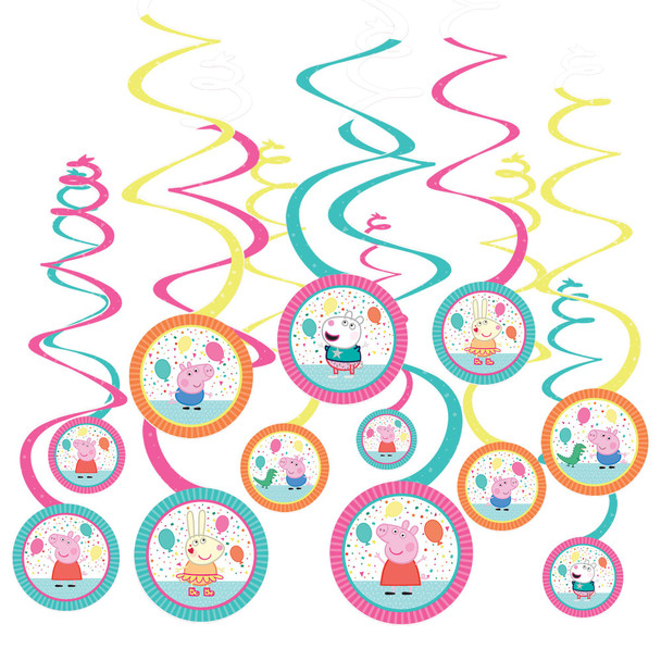 Peppa Pig Birthday Party Swirl Decorations 12 Pack