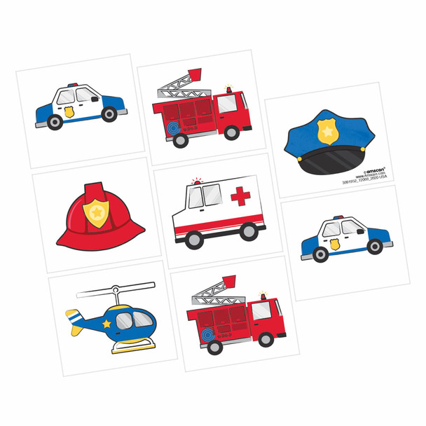 First Responders Birthday Temporary Tattoos Party Favor Pack of 8