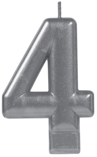 Silver Metallic Numeral Birthday Party Cake Candle #4 Number Four