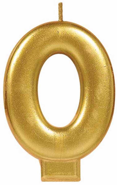 Gold Metallic Numeral Birthday Party Cake Candle #0 Number Zero