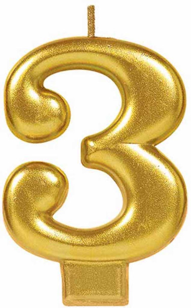 Gold Metallic Numeral Birthday Party Cake Candle #3 Number Three