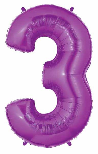 Huge Number 3 Metallic Purple Balloon