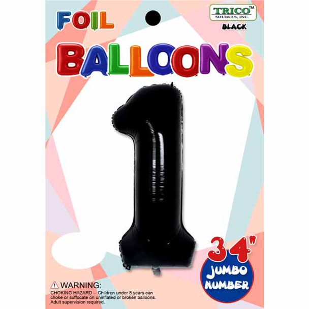 34" Black Number 1 Supershape Decorative Foil Balloon