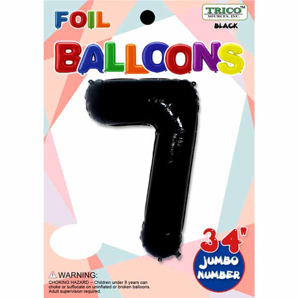 34" Black Number 7 Supershape Decorative Foil Balloon