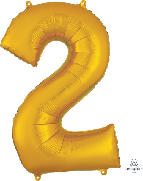 34" Gold Number 2 Supershape Decorative Foil Balloon