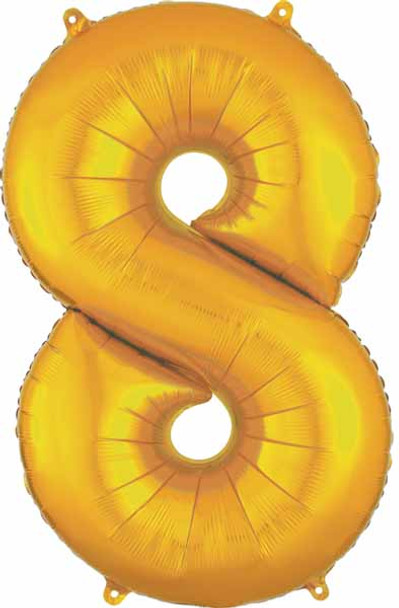 34" Gold Number 8 Supershape Decorative Foil Balloon