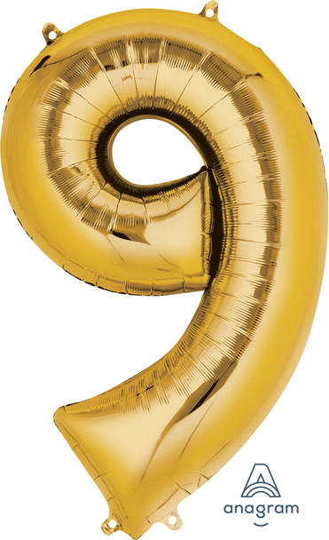 34" Gold Number 9 Supershape Decorative Foil Balloon