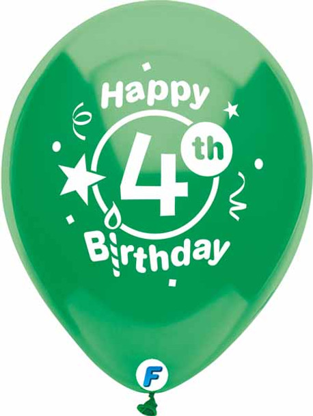 Assorted Colors 4th Birthday Latex Balloons