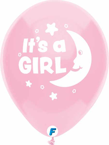 Pink It's A Baby Girl Moon Latex Balloons