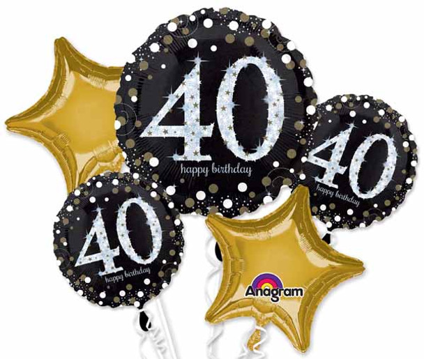 Anagram Sparkling 40 Happy Birthday 5 Foil Balloons Bouquet Decor
