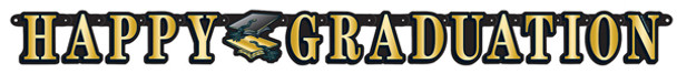 5' Happy Graduation Streamer Banner Grad Party Decor Black And Gold