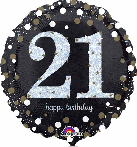 Anagram 18" Sparkling 21 Happy Birthday Holographic Foil Balloon Party Decor