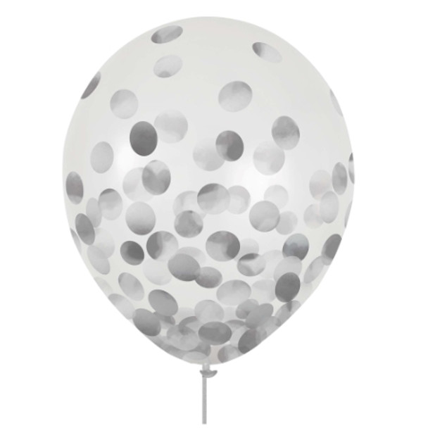 Silver Confetti Filled 12" Latex Balloons 6 Pack