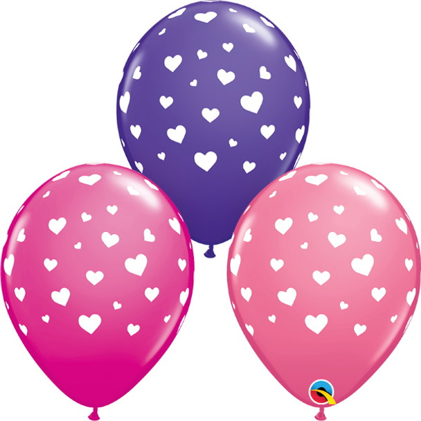 11" Latex Balloon with Hearts