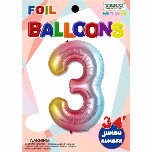 34" Number 3 Supershape Decorative Foil Balloon