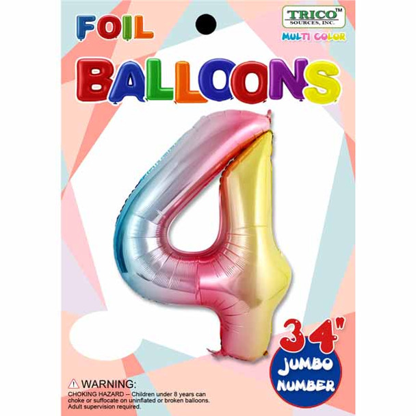 34" Number 4 Supershape Decorative Foil Balloon