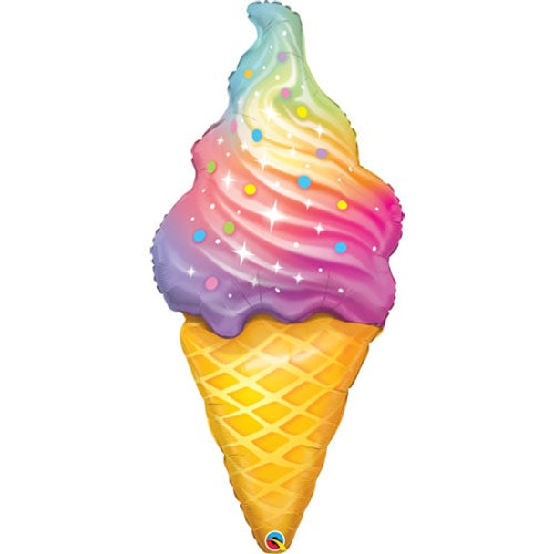 Qualatex 45" Jumbo Supershape Rainbow Swirl Ice Cream Cone Balloon