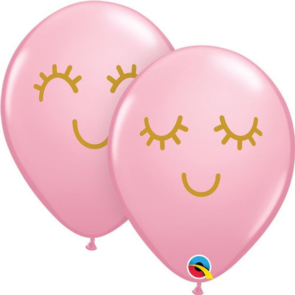 Qualatex 11" Pink Latex Balloon Gold Eyelashes