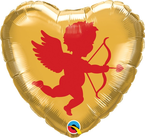 Qualatex 18" Cupid Valentine's Day Gold Red Heart Shaped Foil Balloon