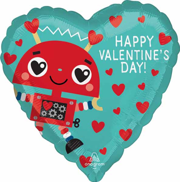 Anagram 18" Happy Valentine's Day Cute Robot Heart Shaped Foil Balloon