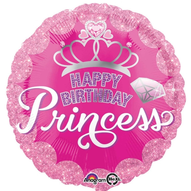 Happy Birthday Princess Pink Crown & Gems Foil Balloon