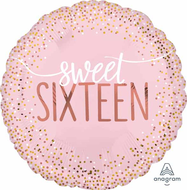 Anagram 18" Round Blush Sweet 16 Pink Birthday Confetti Foil Balloon