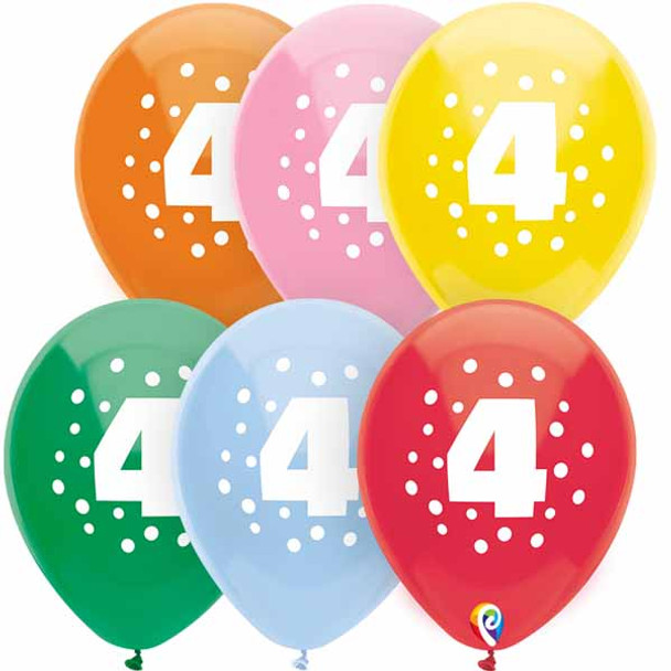 Funsational 12" Polka Dots #4 Birthday Latex Balloons Helium Quality Assorted 8pk