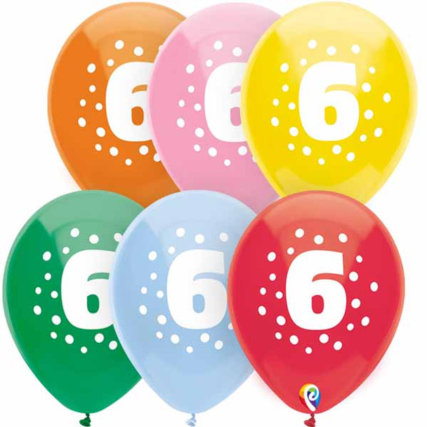 Funsational 12" Polka Dots #6 Birthday Latex Balloons Helium Quality Assorted 8pk