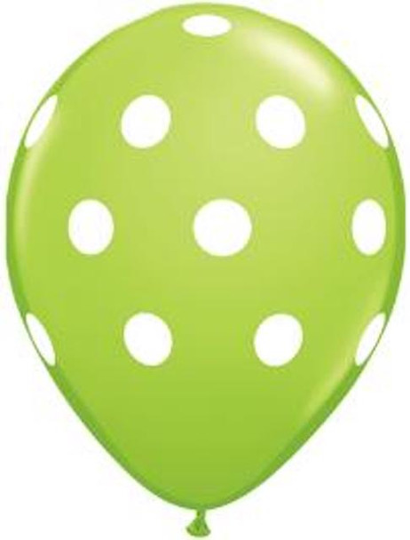 Pioneer 11" Latex Balloon Big Polka Dots Green White
