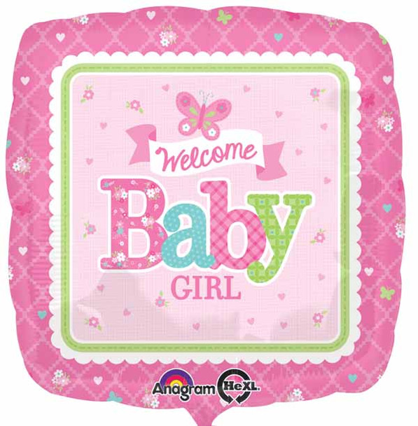 Welcome Baby Girl Pink Foil Balloon