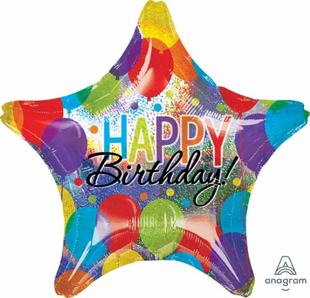 Anagram Jumbo 28" Happy Birthday Star Holographic Foil Balloon Party Decor