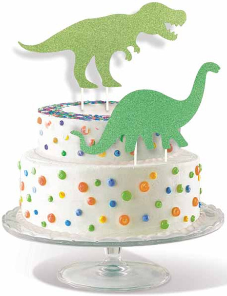 Dinosaur Green Glitter Birthday Cake Toppers 2 PCS