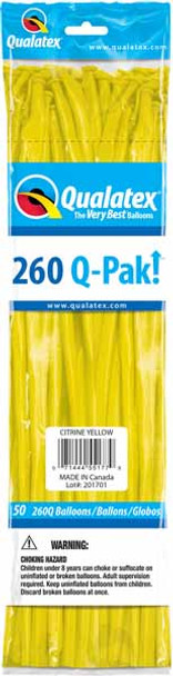 Twisty Animal Balloons 260 Q-Pack Citrine Yellow 50 pk
