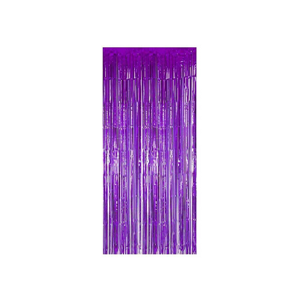 Purple Foil Tinsel Fringe Curtain Party Decor Photo Backdrop 8.2'