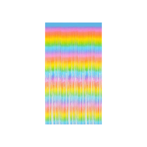 Pastel Rainbow Tinsel Fringe Curtain Party Decor Photo Backdrop 8.2'