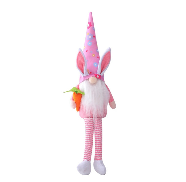 Long Legs Easter Bunny Pink Sitting Gnome Plush Toy Home Decor