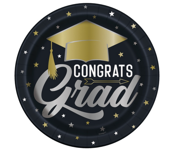 Congrats Grad Stars And Graduation Cap 9" Dinner Luncheon Plates 8pk