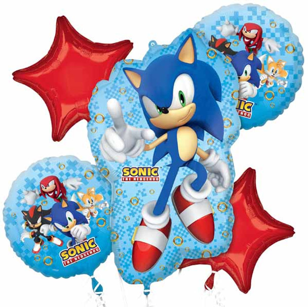 Anagram Sonic The Hedgehog 5 Balloons Bouquet Birthday Party Decor