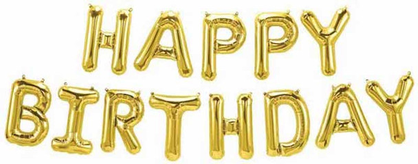 Jumbo Air-Filled Happy Birthday Gold 16" Letters Foil Balloon Banner