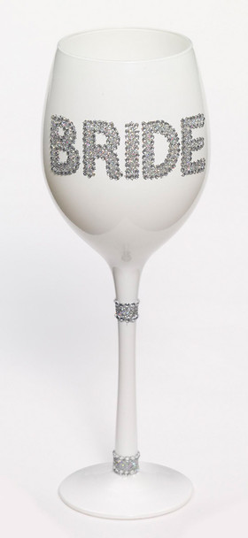 Bride Wine Glass White & Silver