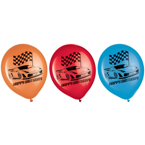 Car Racing 12" 6 Pack Latex Balloons