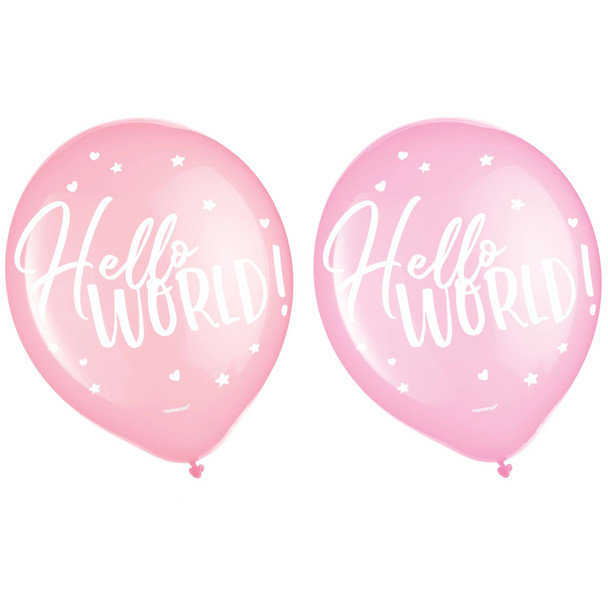 Pink Hello World Latex Balloons