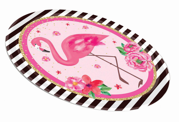 Oblong Serving Plate With Flamingo Print