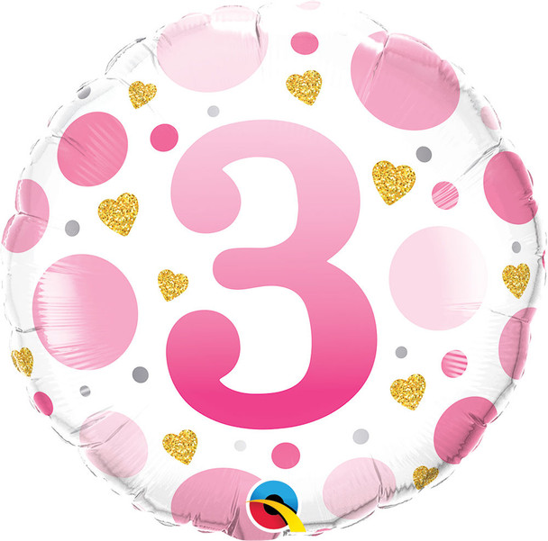 3rd Birthday Pink & Gold  Round Balloon
