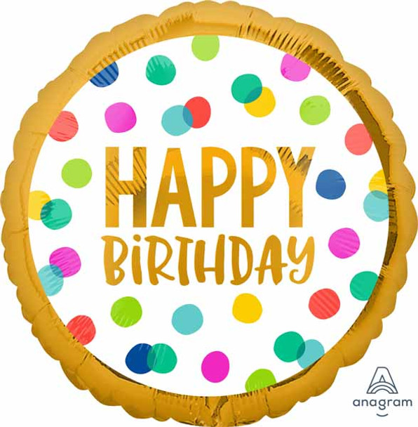Happy Birthday Polka Dots Gold Foil Balloon