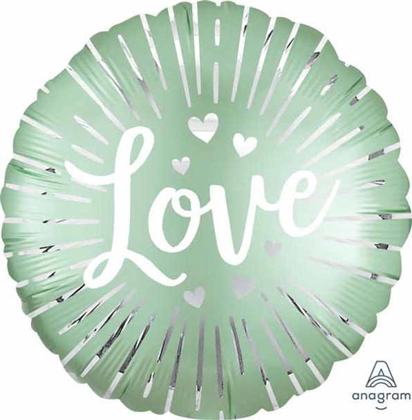 Light Green & Silver Love Wedding Round Foil Balloon
