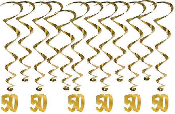 Number 50 Whirls Metallic Spiral 50th Birthday Anniversary Party Decorations 12pcs