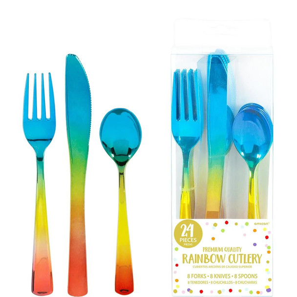 24 pack assorted plastic cutlery rainbow